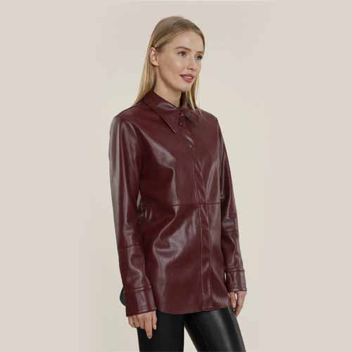 Faux Leather Button Up Shirt