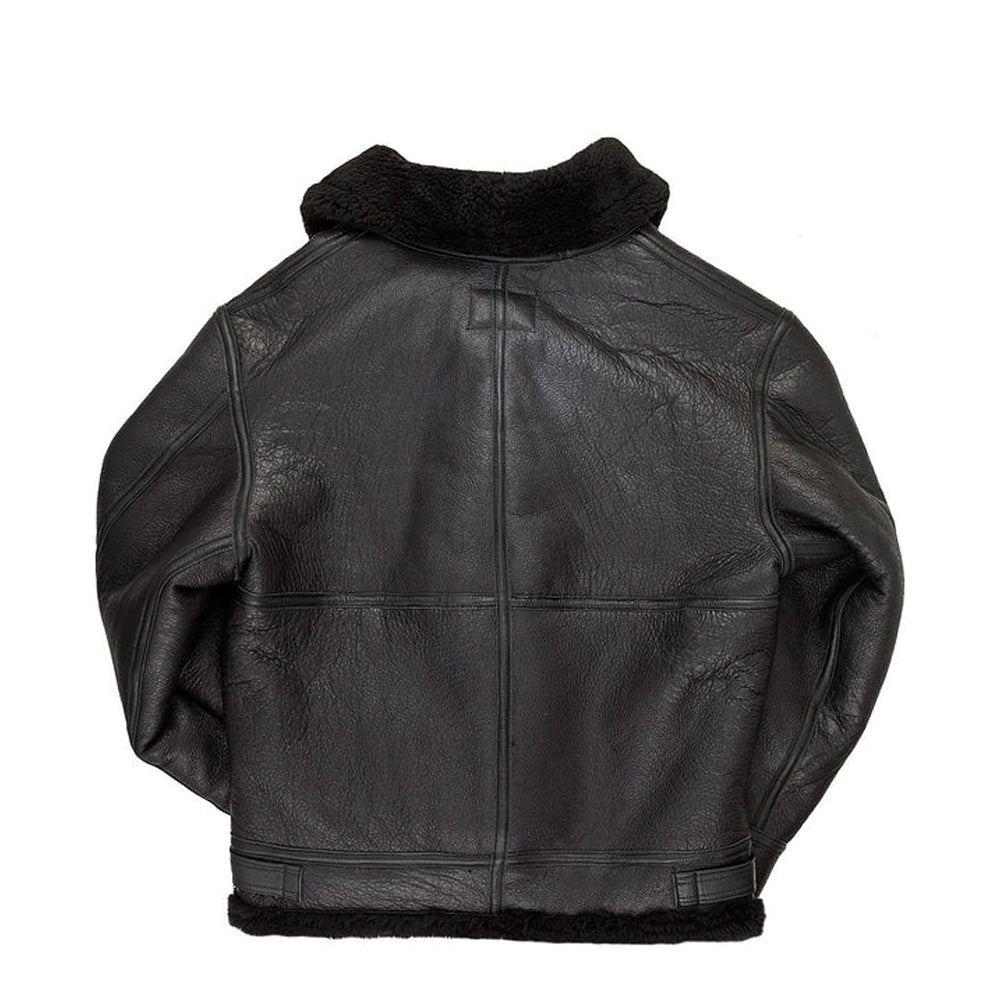 All Black B-3 Hooded Sheepskin Bomber Jacket