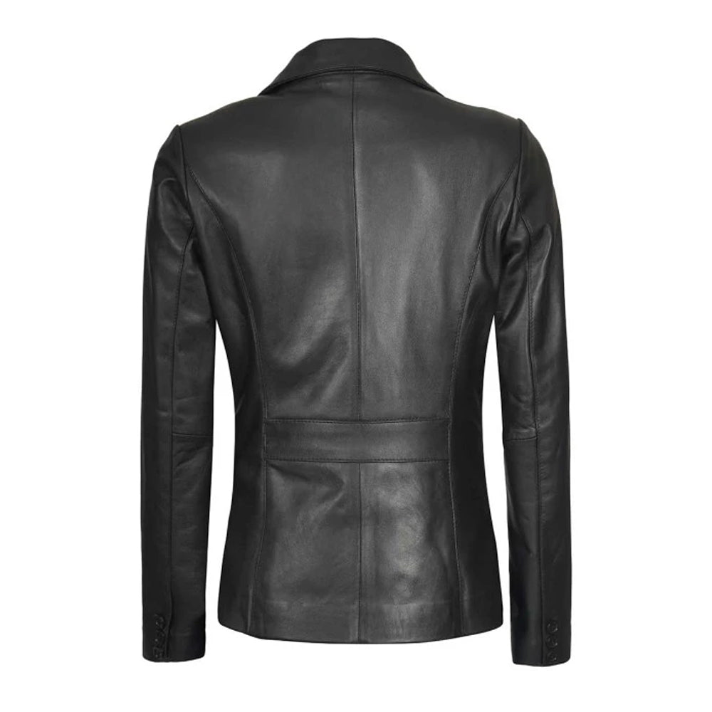 Womens Two-Button Real Lambskin Black Leather Blazer