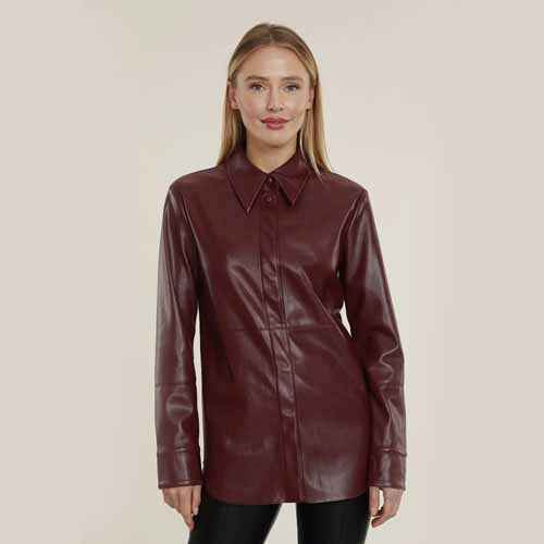 Faux Leather Button Up Shirt