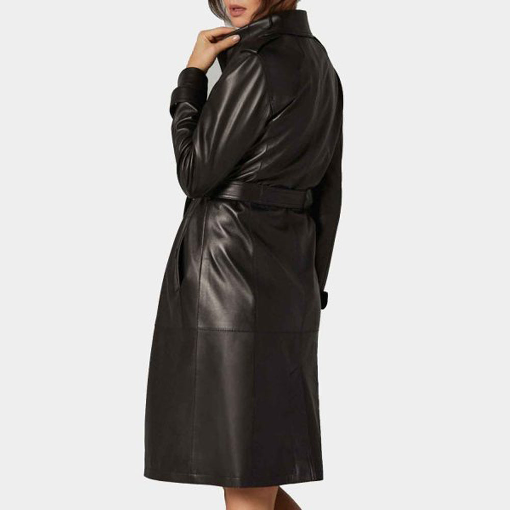 Women’s Black Leather Trench Coat