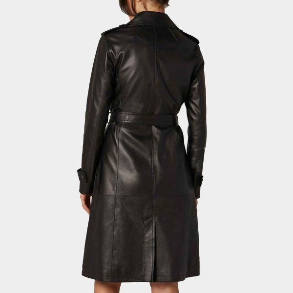 Women’s Black Leather Trench Coat