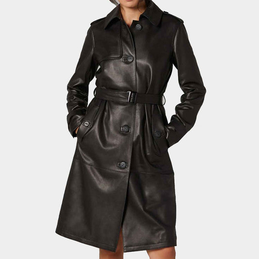 Women’s Black Leather Trench Coat