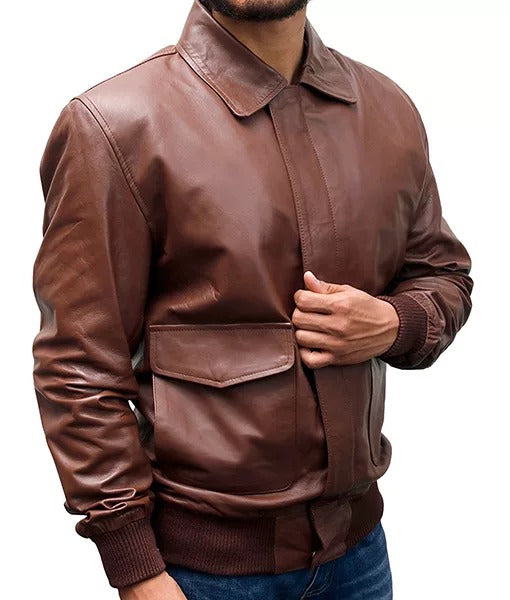 Majestic Men’s Brown U.S.A.F A-2 Leather Flight Bomber Jacket