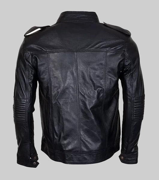 AJ Styles Men’s Black Leather Biker Jacket with Detachable Hood