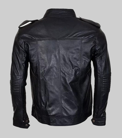AJ Styles Men’s Black Leather Biker Jacket with Detachable Hood