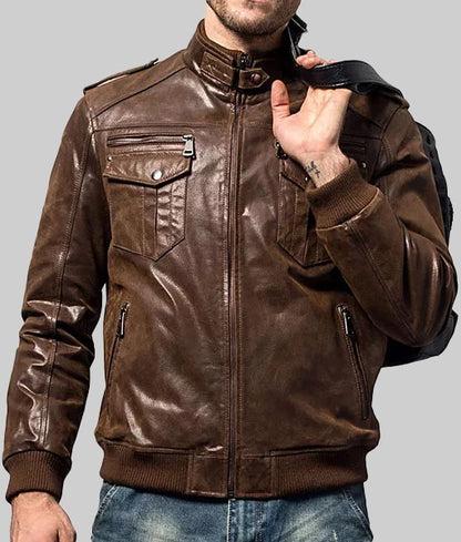 Adam Men’s Brown Real Leather Motorcycle Jacket