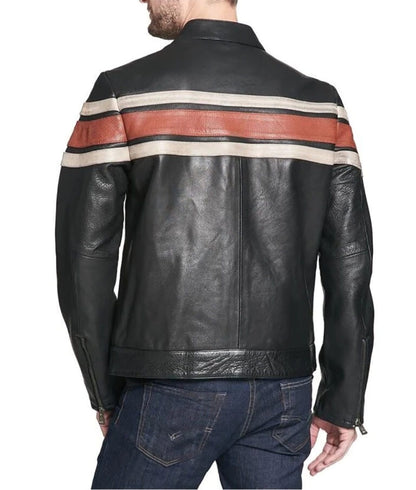 Men’s Agostini Distressed Striped Leather Racer Jacket