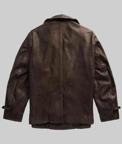 Alex Men’s Brown Double-Breasted Leather Peacoat