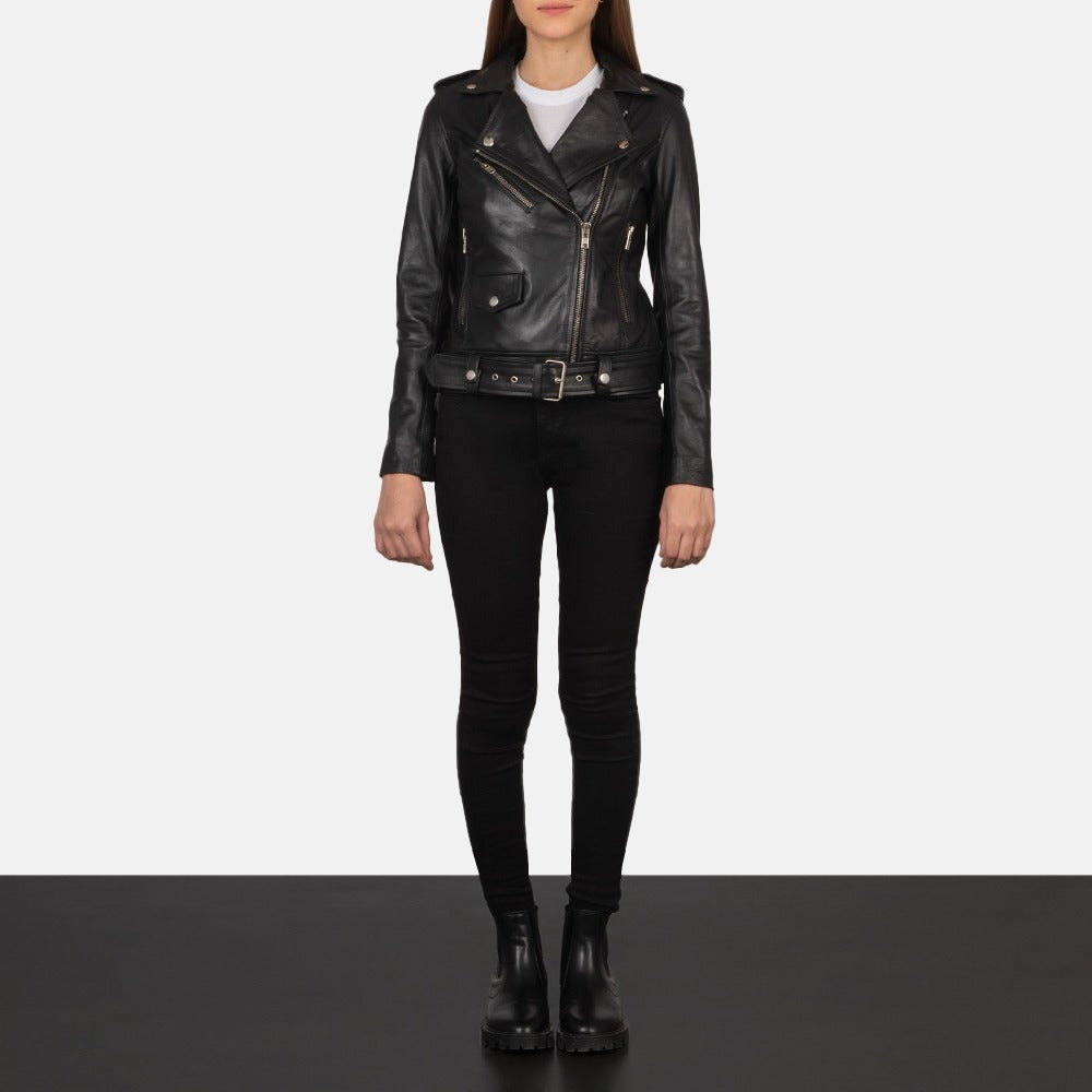 Alison Women's Black Leather Biker Jacket - Sleek and Stylish