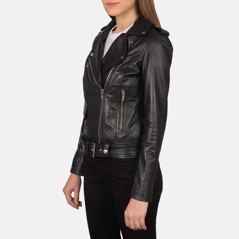 Alison Women's Black Leather Biker Jacket - Sleek and Stylish