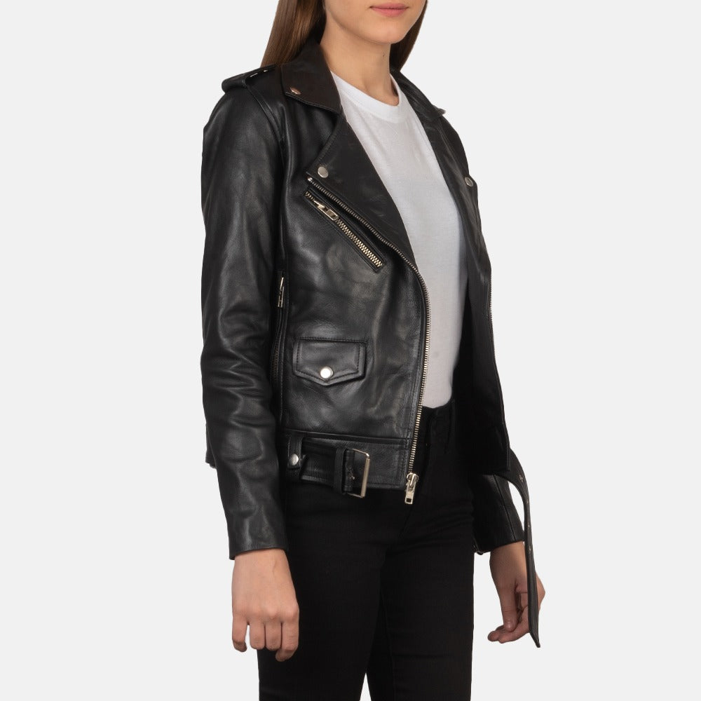 Alison Women's Black Leather Biker Jacket - Sleek and Stylish