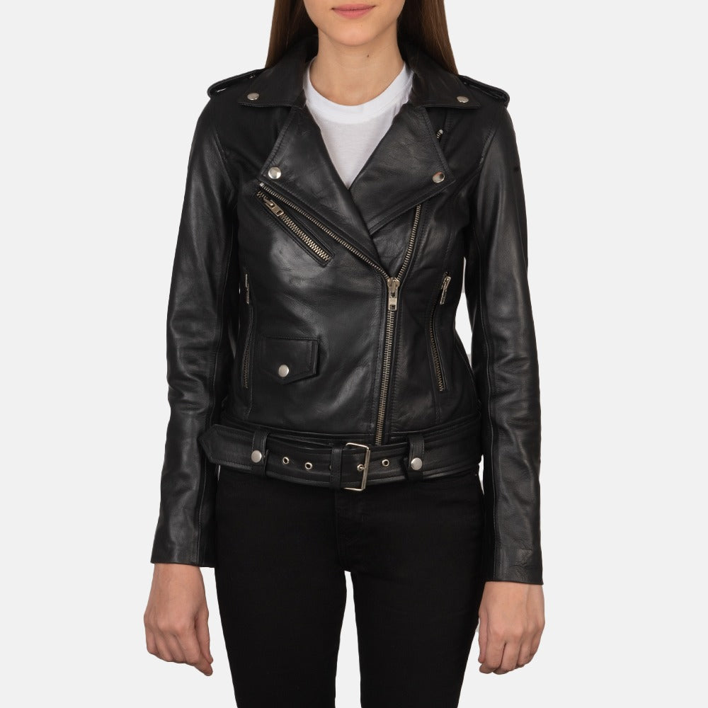 Alison Women's Black Leather Biker Jacket - Sleek and Stylish