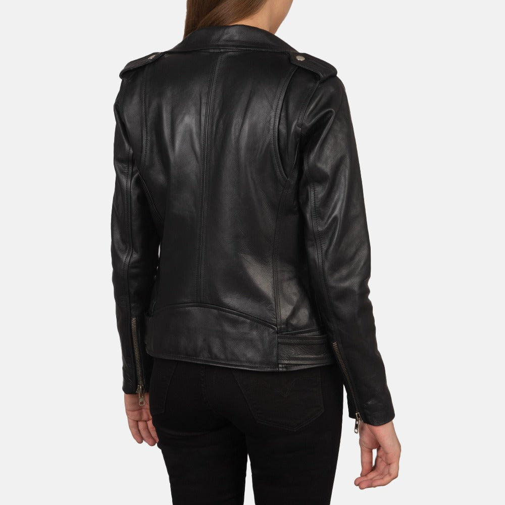 Alison Women's Black Leather Biker Jacket - Sleek and Stylish