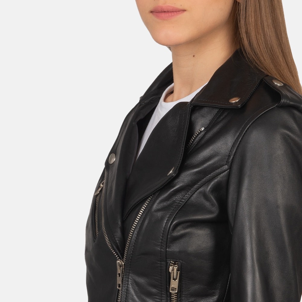 Alison Women's Black Leather Biker Jacket - Sleek and Stylish