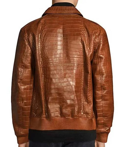 Men’s Alligator-Embossed Leather Bomber Jacket