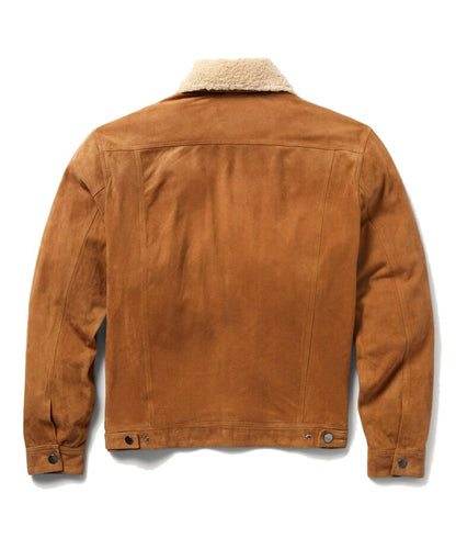 Alonzo Men’s Cognac Sherpa-Lined Western Suede Trucker Jacket