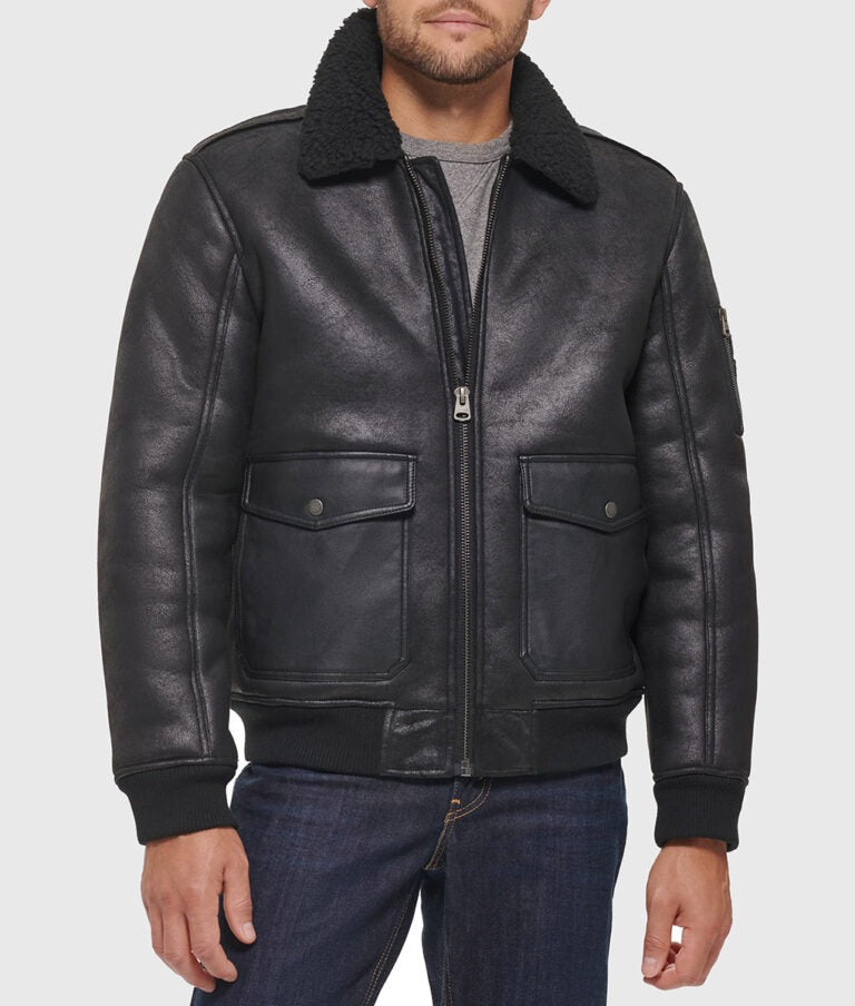 Archie Men’s Distressed Black G-1 Flight Bomber Leather Jacket