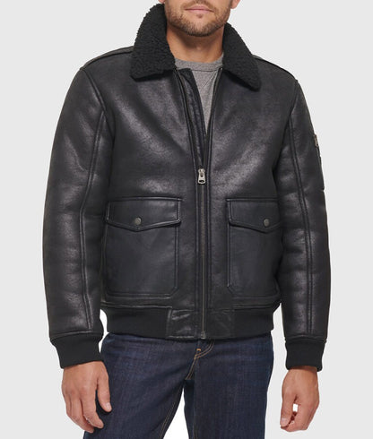 Archie Men’s Distressed Black G-1 Flight Bomber Leather Jacket