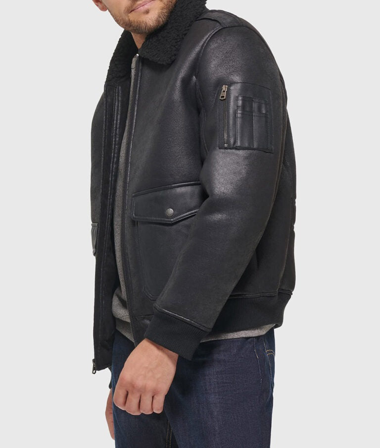 Archie Men’s Distressed Black G-1 Flight Bomber Leather Jacket