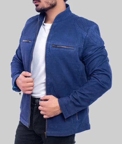 Archie Men’s Blue Suede Leather Biker Jacket