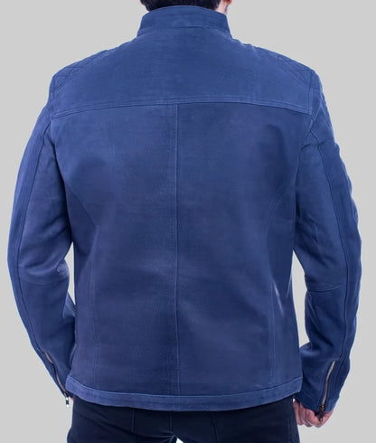 Archie Men’s Blue Suede Leather Biker Jacket
