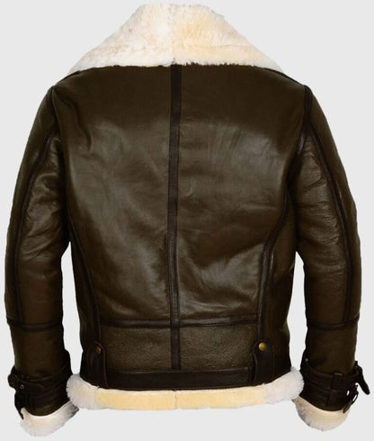 Army-Style B-3 Shearling Brown Leather Aviator Jacket for Men