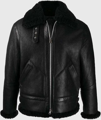 Ash B-3 Black Shearling Aviator Leather Jacket for Men