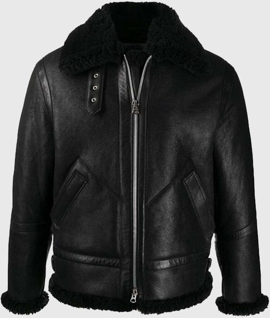 Ash B-3 Black Shearling Aviator Leather Jacket for Men