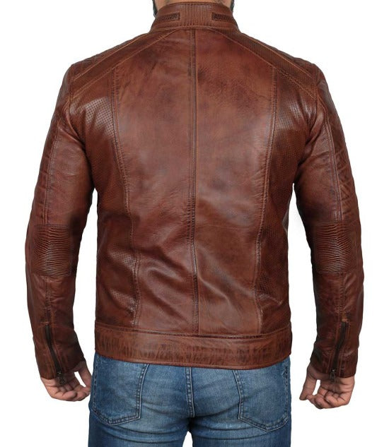 Men's Premium Café Racer Cognac Leather Jacket - Distinctive Elegance