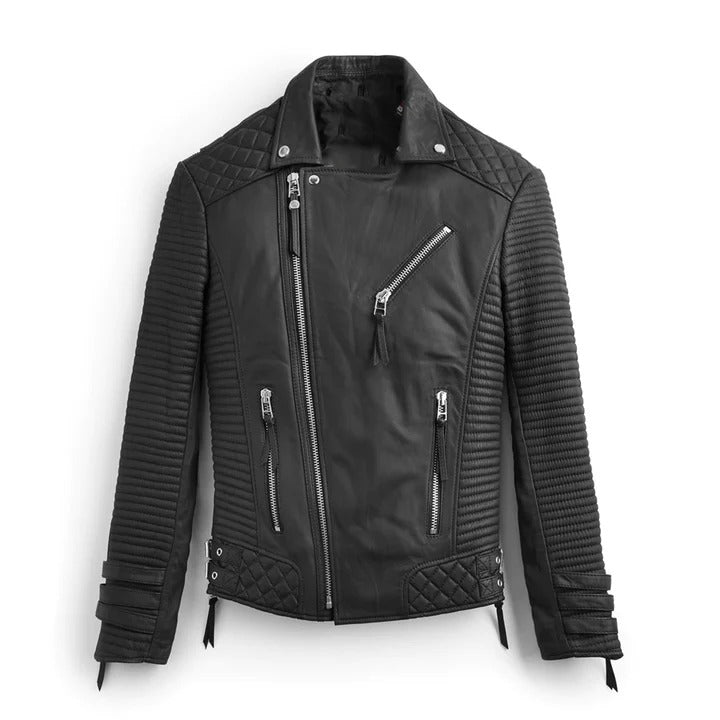 Black Motorcycle Jacket For Men - Biker Addition With Pattern