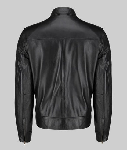 Basic Black Moto Cafe Racer Biker Leather Jacket for Men