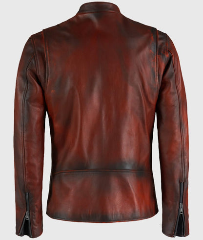Men’s Basic Maroon Café Racer Biker Leather Jacket
