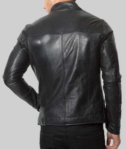 Baxter Men’s Black Real Leather Cafe Racer Jacket