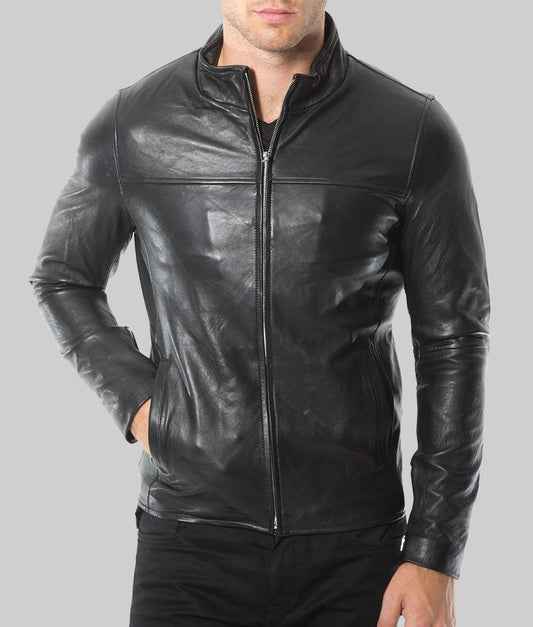 Baxter Men’s Black Real Leather Cafe Racer Jacket