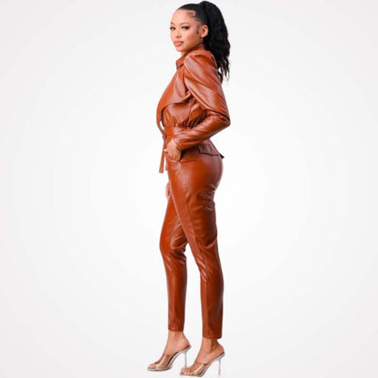 Best Womens Bodycon Leather Jumpsuit In Brown Glory Store US