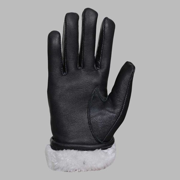Black Leather Glove with Faux Fur Lining