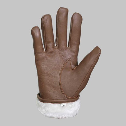 Brown Leather Glove with Faux Fur Lining