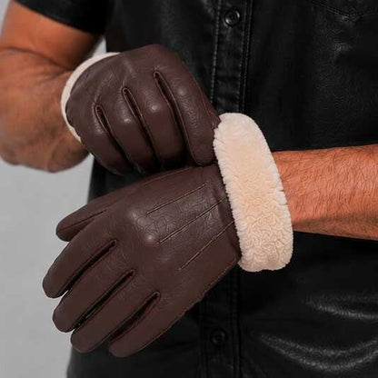 Dark Brown Leather Glove with Faux Fur Lining