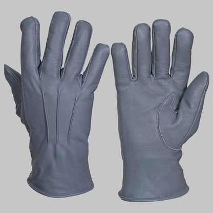 Grey Leather Glove with Faux Fur Lining