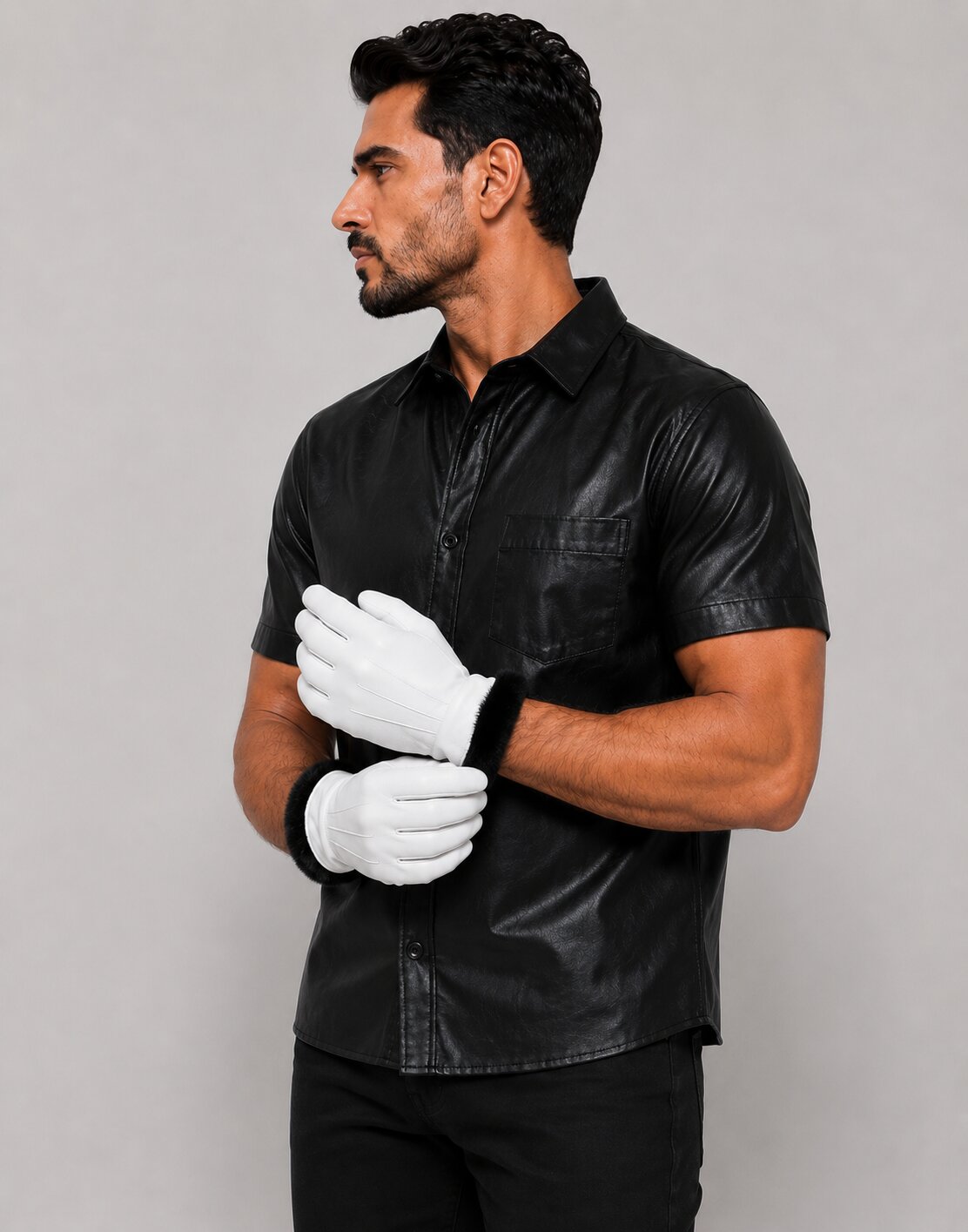 White Leather Glove with Faux Fur Lining