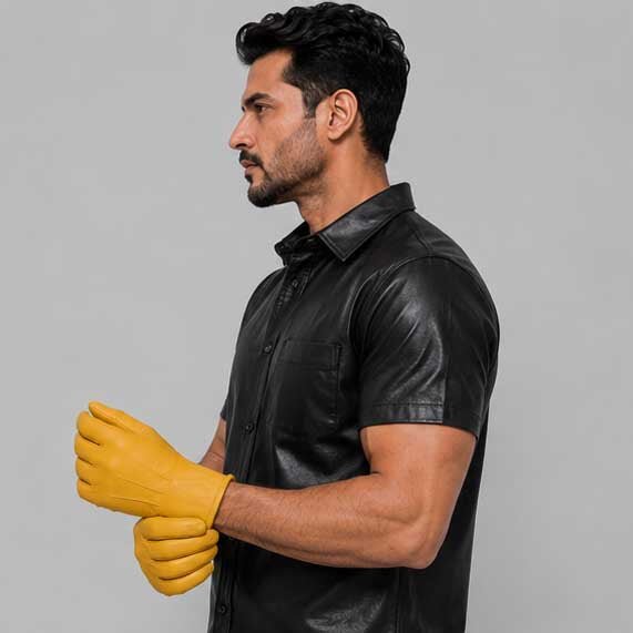 Yellow Leather Glove with Faux Fur Lining