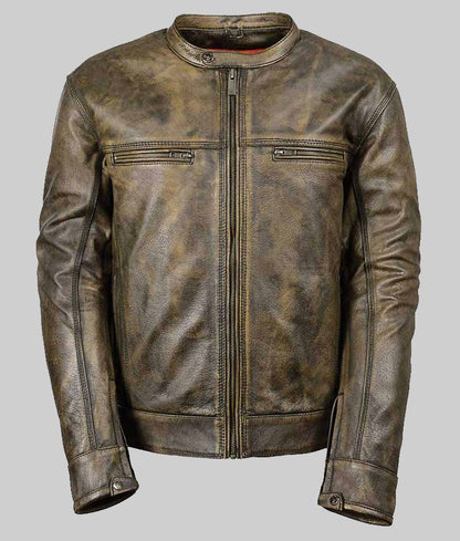 Big Barter Men’s Black Real Leather Cafe Racer Jacket