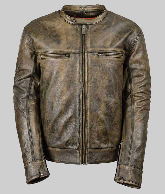 Big Barter Men’s Black Real Leather Cafe Racer Jacket