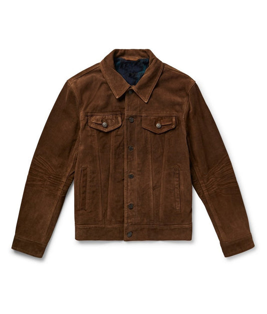 Bill Men’s Dark Brown Western Suede Trucker Utility Jacket