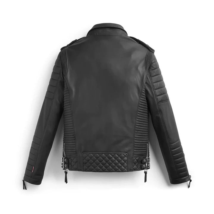 Black Biker Leather Motorbike Jacket For Men