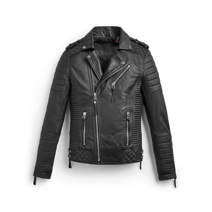 Black Biker Leather Motorbike Jacket For Men