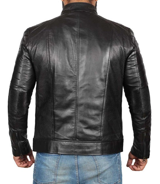 Black Café Racer Real Leather Motorcycle Jacket - Classic Style