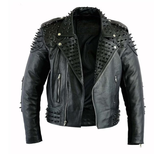 Black Gothic Style Studded Leather Jacket for Men - Rock Punk Edge