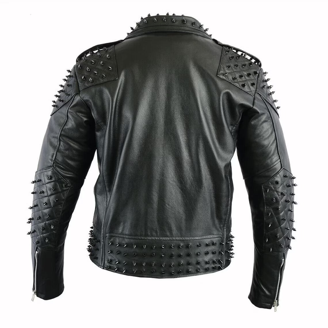 Black Gothic Style Studded Leather Jacket for Men - Rock Punk Edge